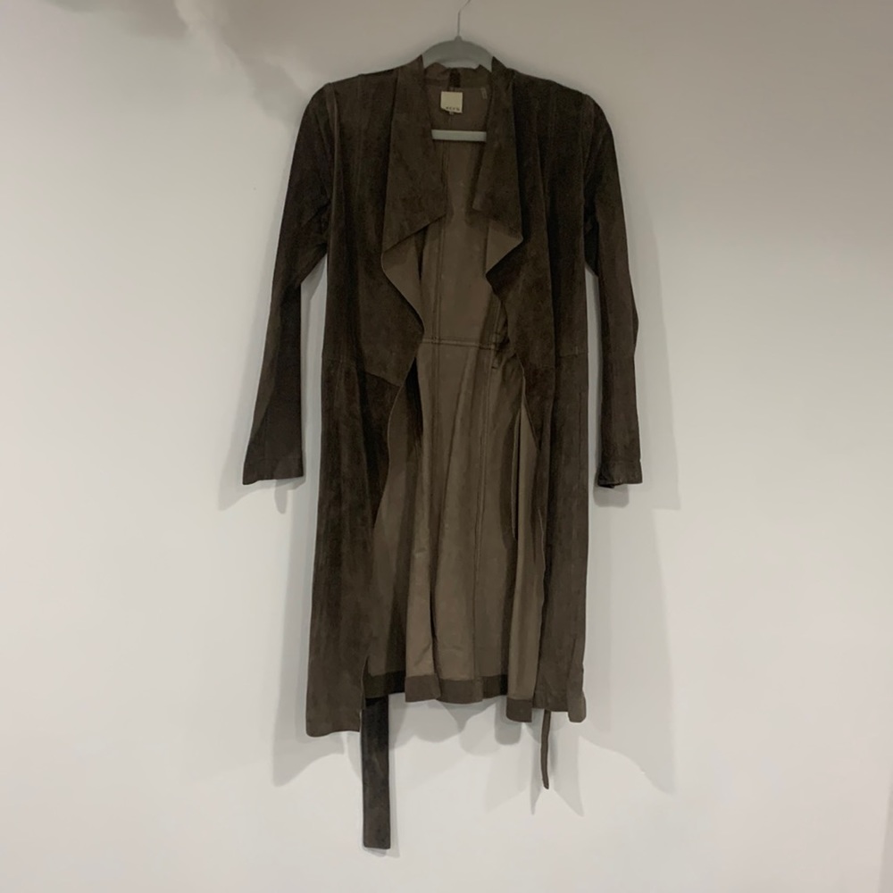 Ecru 100% Genuine Leather Suede Trench Unlined Size XS